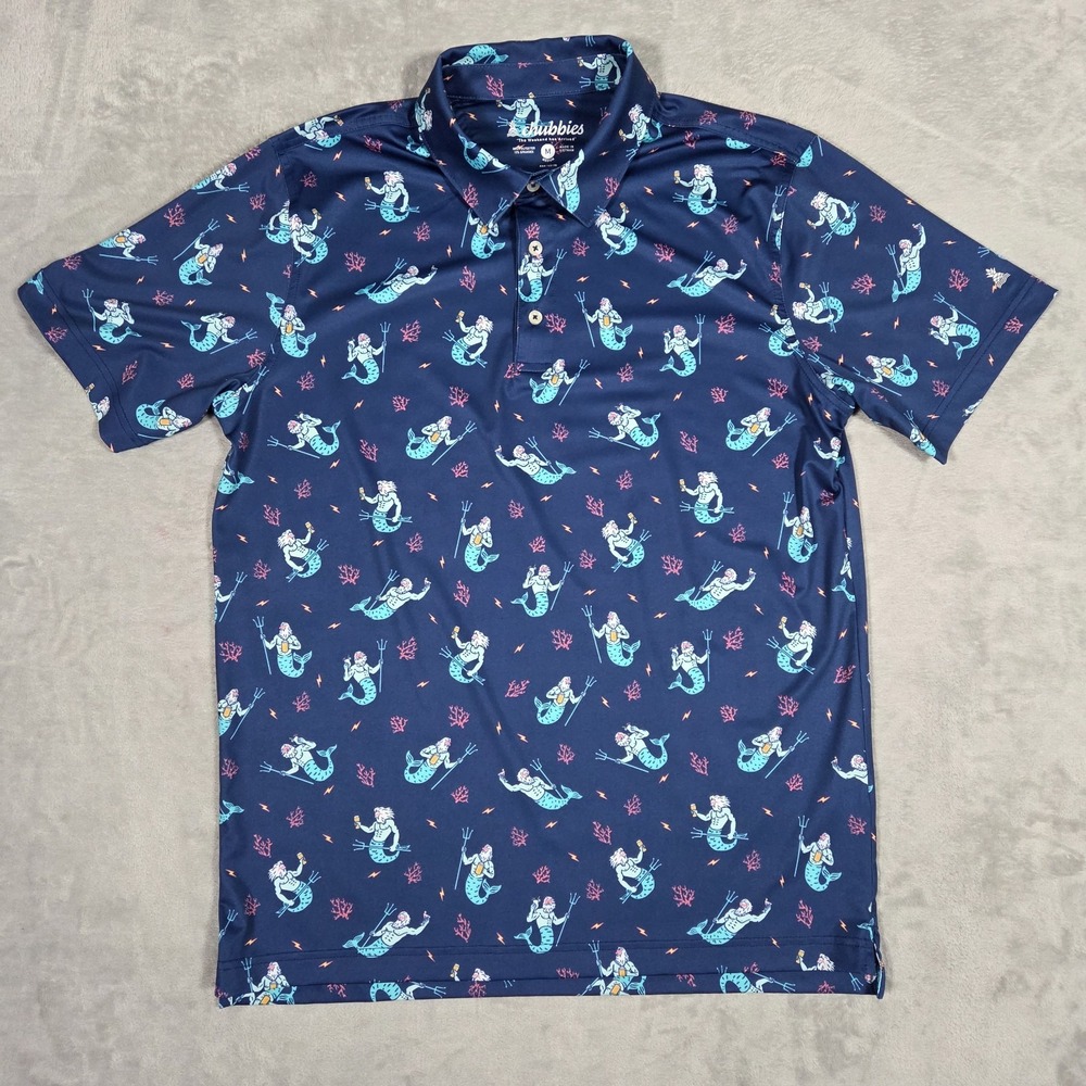 Chubbies Performance Polo Shirt Mens M Blue "The Triton Of The Sea" Golf Stretch